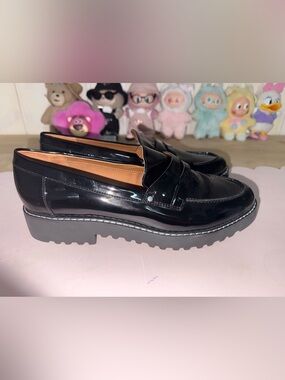 Franco Sarto Black Patent Platform Loafers